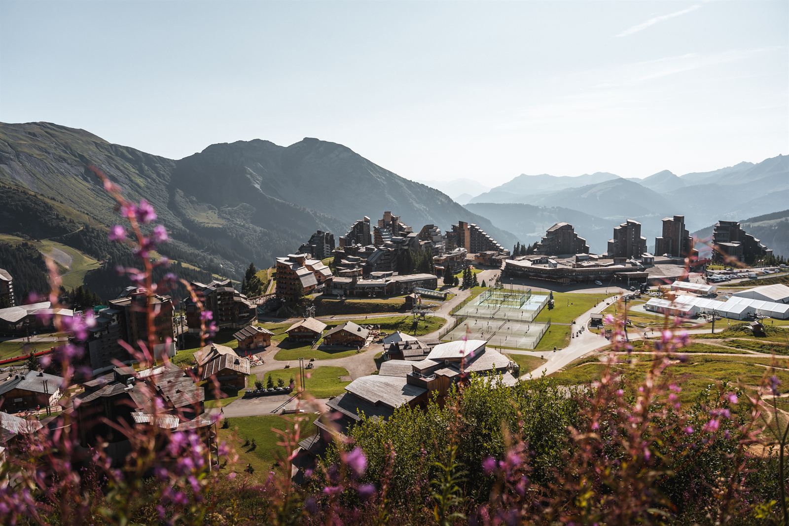 Avoriaz 1800 in summer, view over the resort and the Portes du Soleil